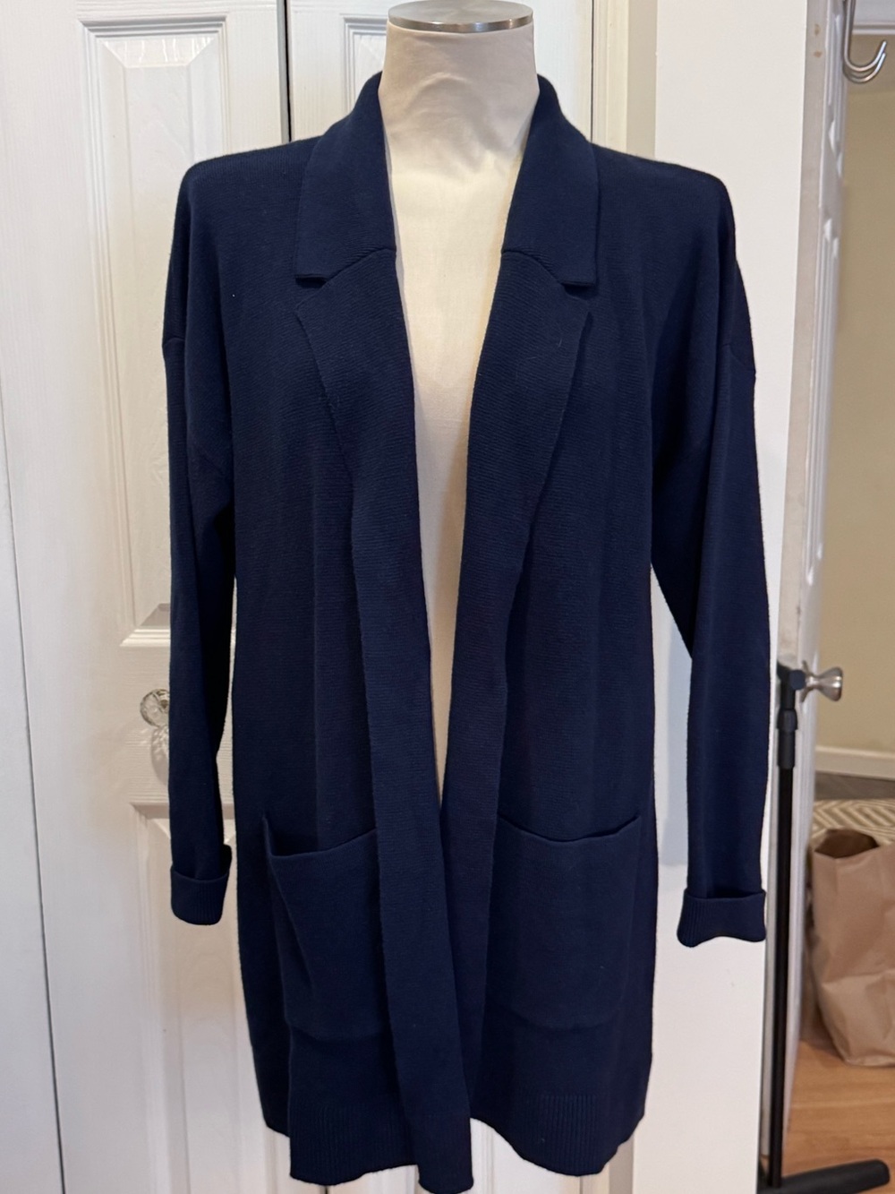 L.L.Bean Cotton Cashmere Open-Front Cardigan Sweater Blazer Navy XL